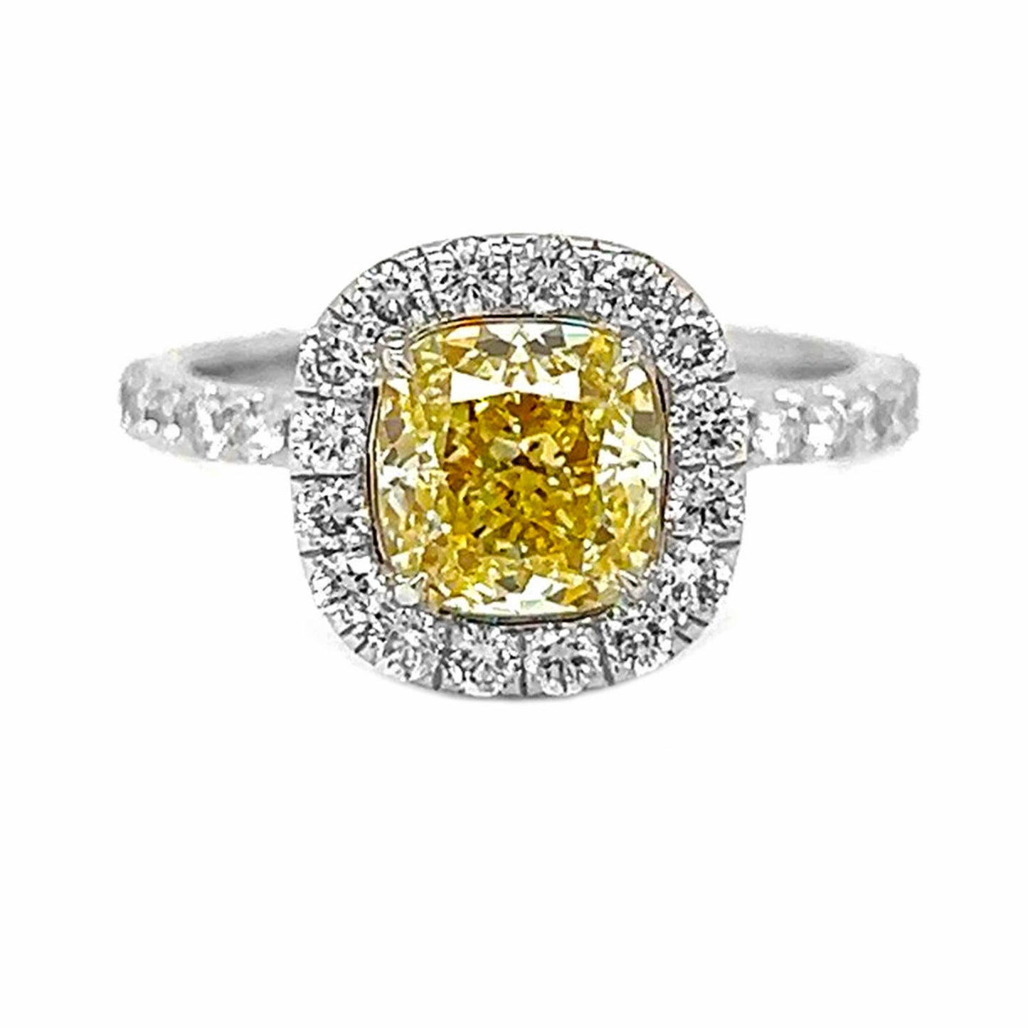 Natural Fancy Yellow Diamond Halo Bridal Ring, in White Gold