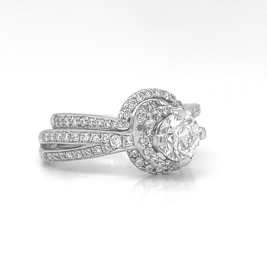 Natural Diamond Halo Bridal Band Palladium Ring - Pre-owned