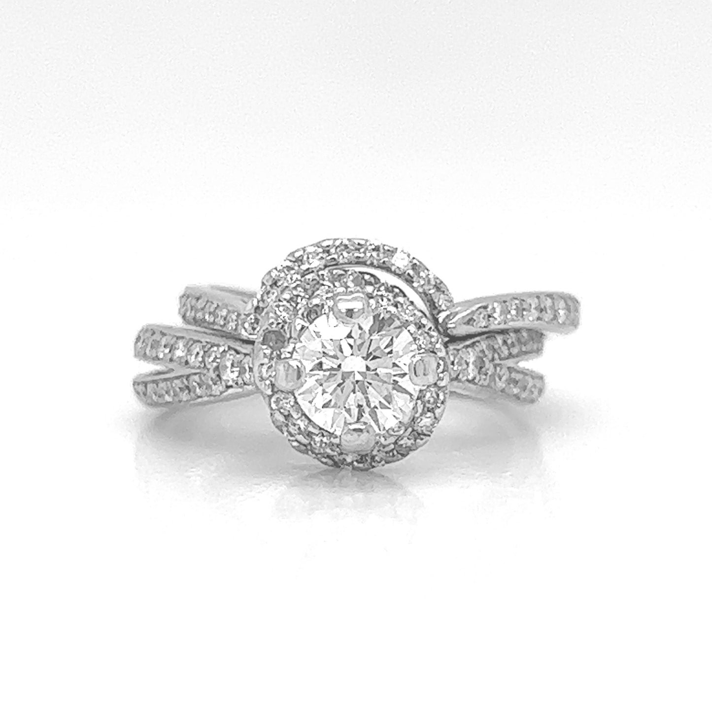 Natural Diamond Halo Bridal Band Platinum Ring - Pre-owned