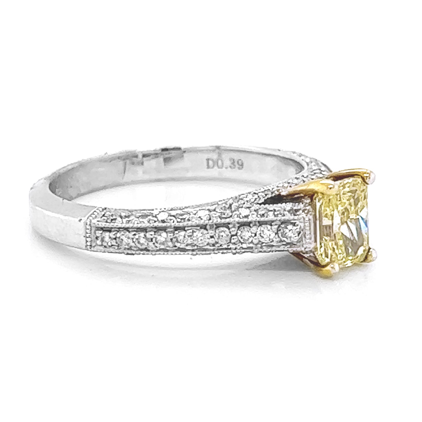 Natural Radiant Fancy Yellow Diamond Bridal Ring, in White Gold