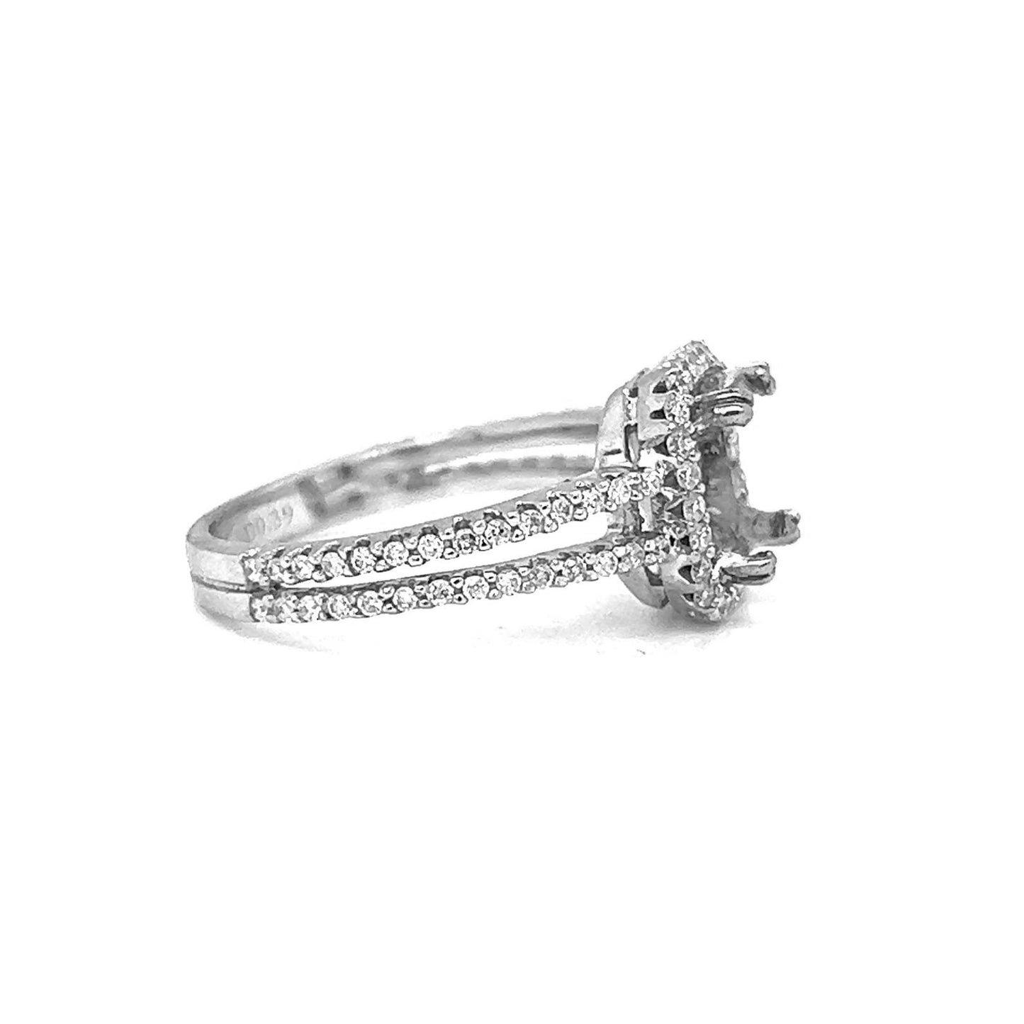 Semi-Mount Fits 8 x 6.5 mm with Natural Diamond Halo Ring, in White Gold - Pre-owned