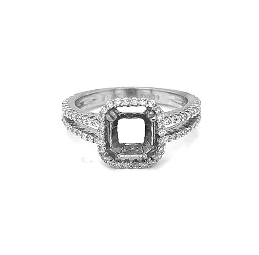 Semi-Mount Fits 8 x 6.5 mm with Natural Diamond Halo Ring, in White Gold - Pre-owned