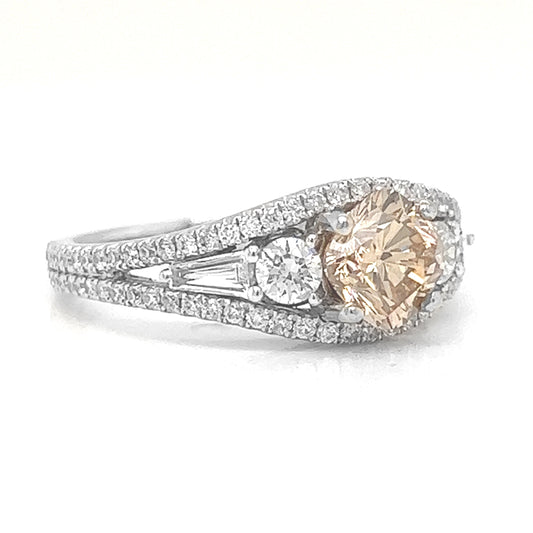Natural Fancy Yellow Diamond Cocktail Art Deco Ring, in White Gold