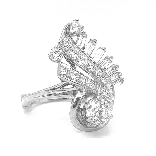 Natural Diamond Cluster Cocktail Art Deco Ring, in White Gold - Pre-owned