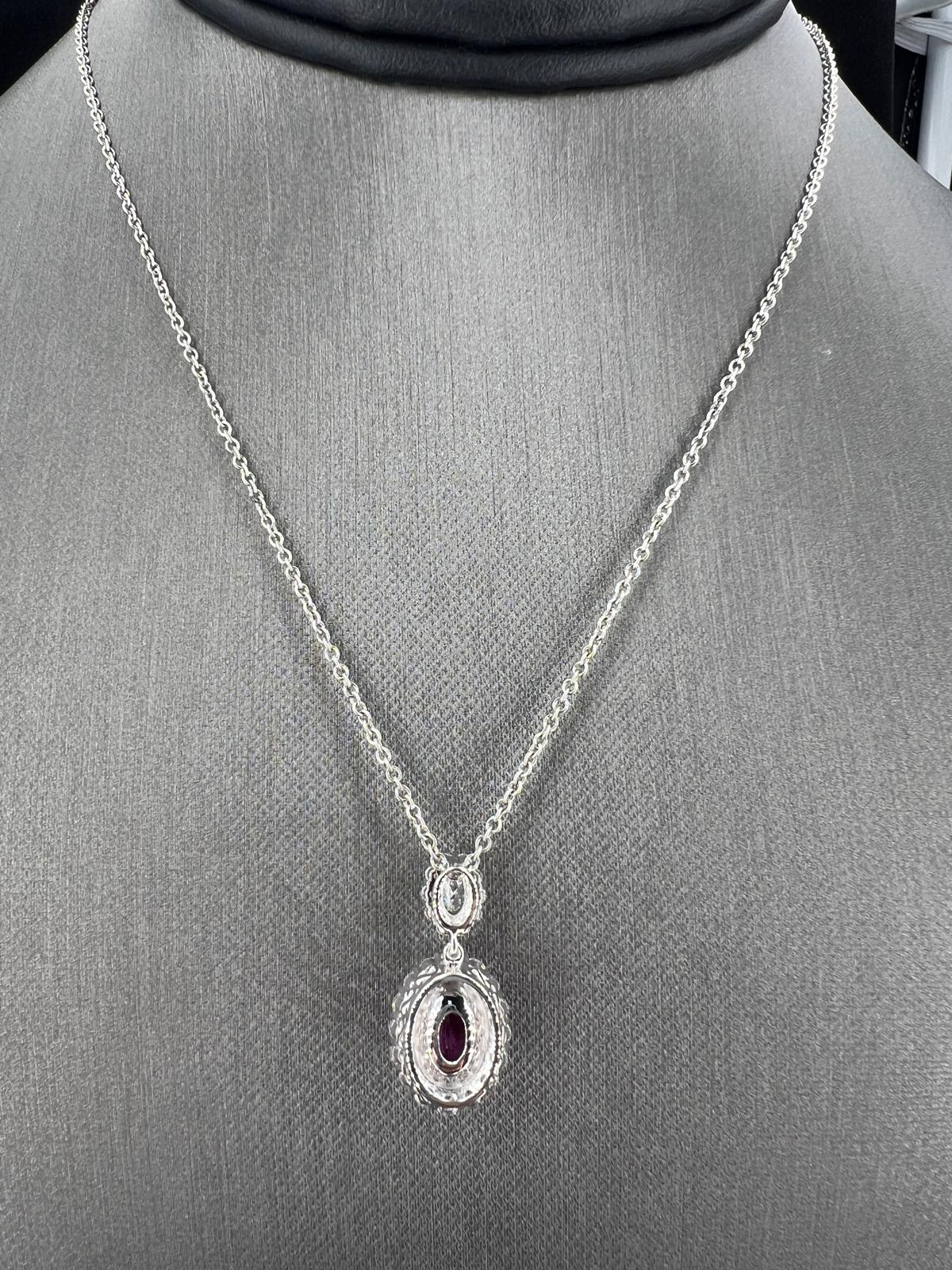 Natural Mined Ruby and Diamond Halo Pendant White Gold GIA