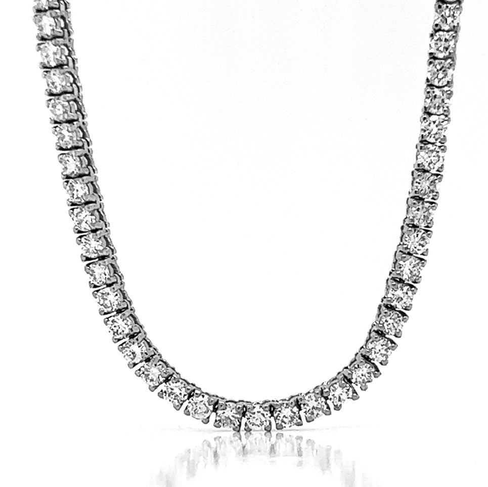 Natural Round Diamond Riviera Tennis Necklace, in White Gold
