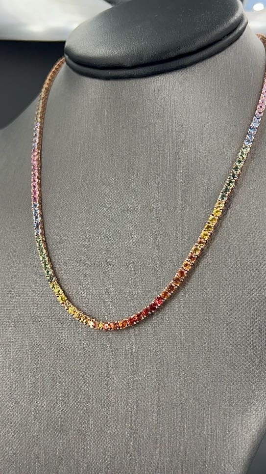 19.68 ct.t.w. Natural Sapphire Round Cut Necklace, in Rose Gold
