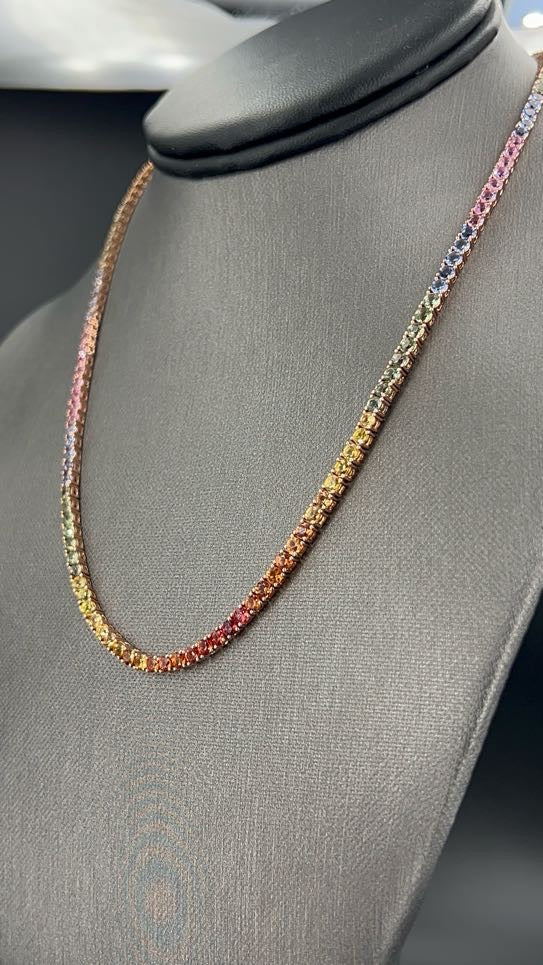 19.68 ct.t.w. Natural Sapphire Round Cut Necklace, in Rose Gold