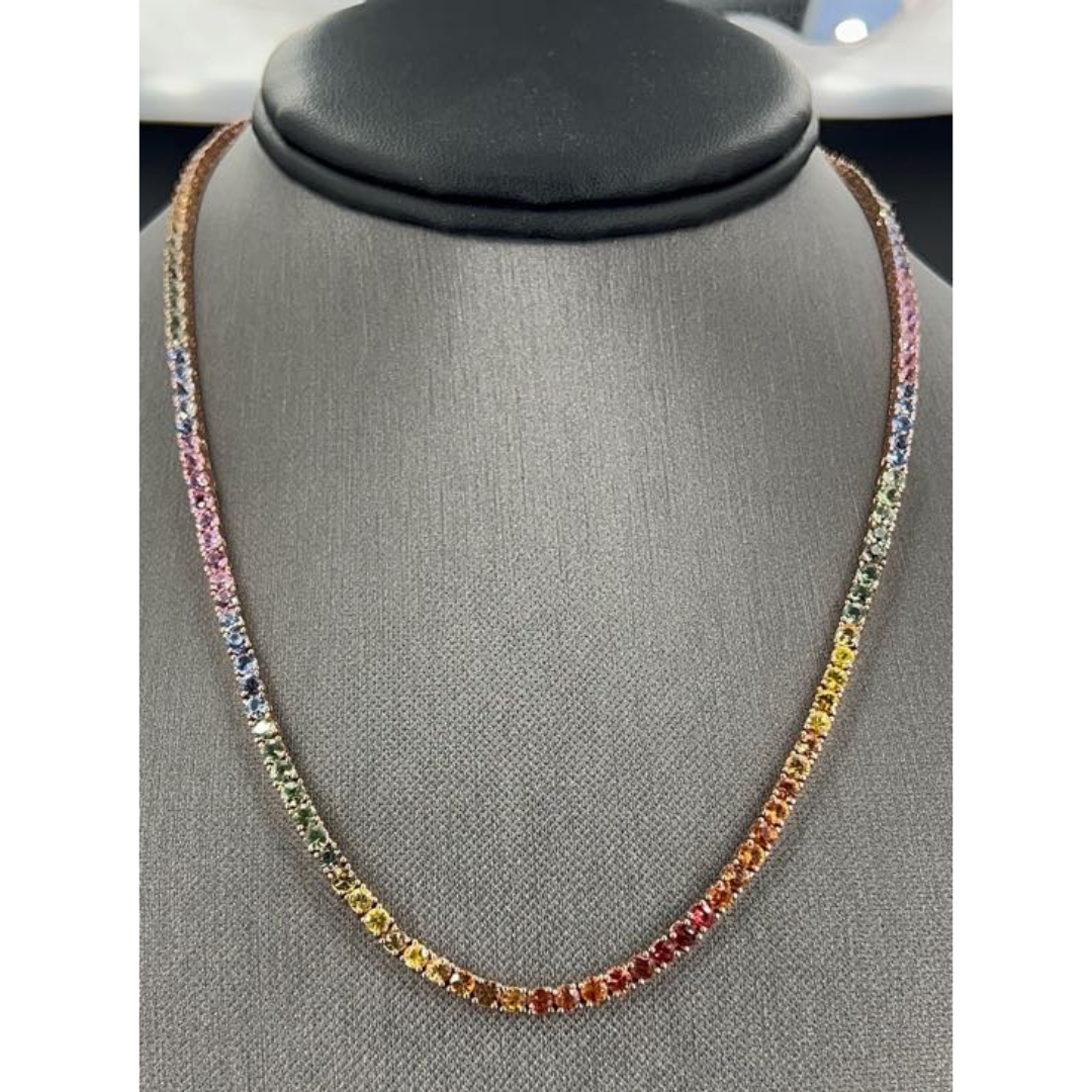 19.68 ct.t.w. Natural Sapphire Round Cut Necklace, in Rose Gold
