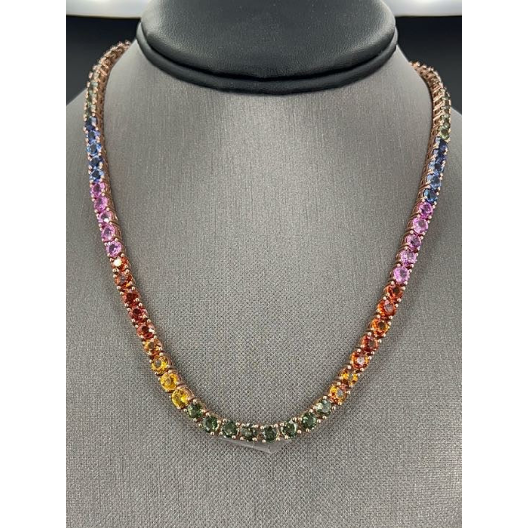 55.67 ct.t.w. Natural Sapphire Round Cut Necklace, in Rose Gold