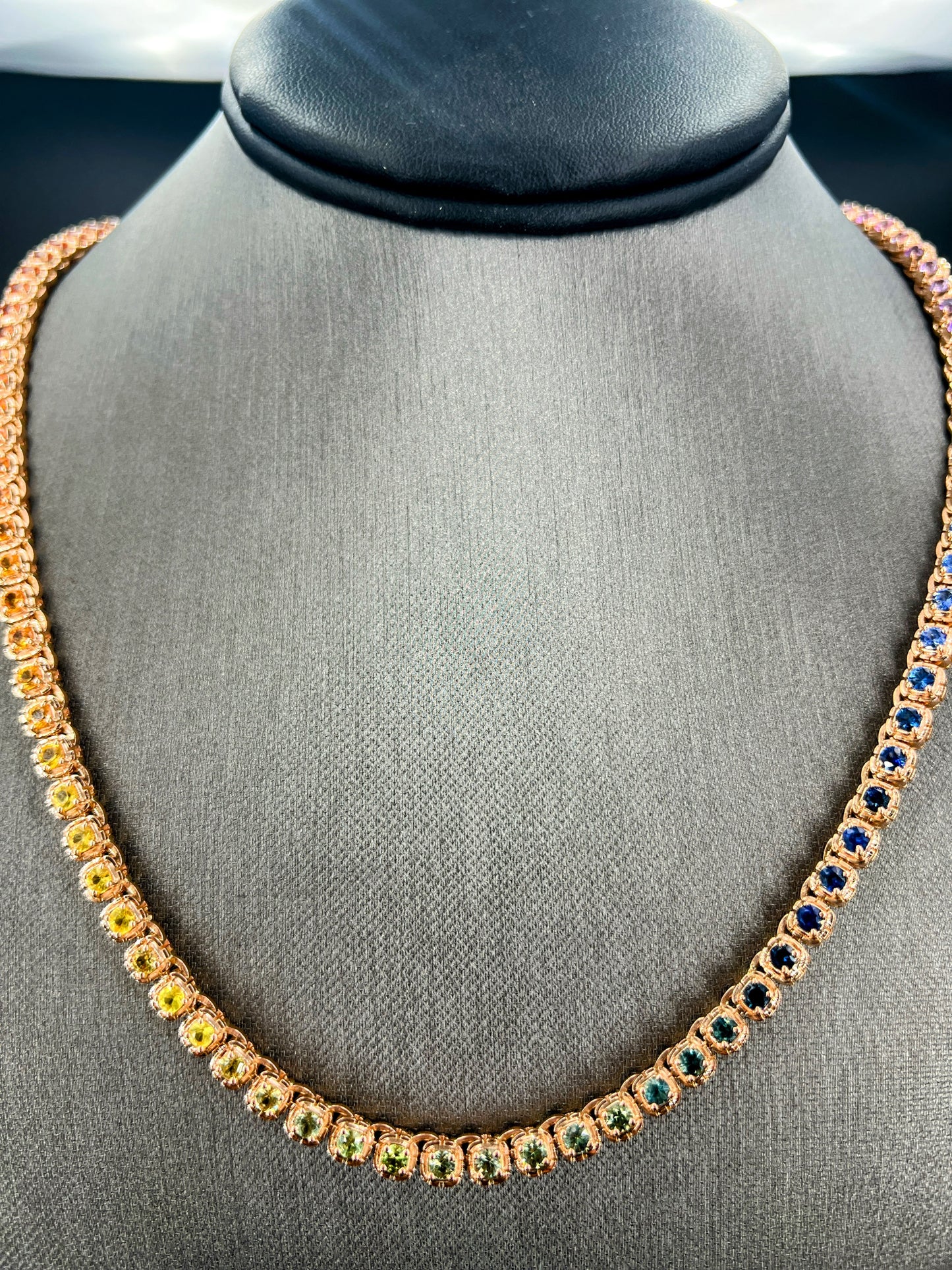 14.85 ct.t.w. Natural Sapphire & Rubies Tennis Necklace, in Rose Gold