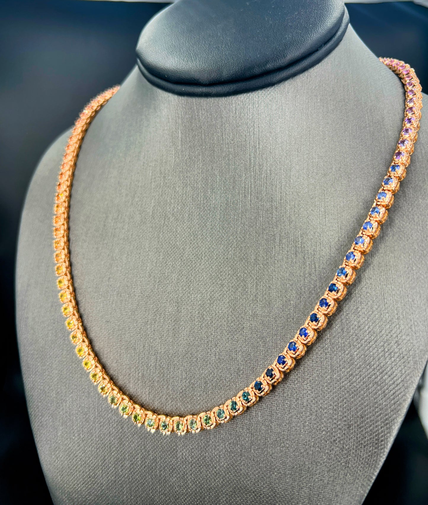 14.85 ct.t.w. Natural Sapphire & Rubies Tennis Necklace, in Rose Gold