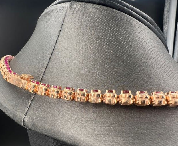 14.85 ct.t.w. Natural Sapphire & Rubies Tennis Necklace, in Rose Gold