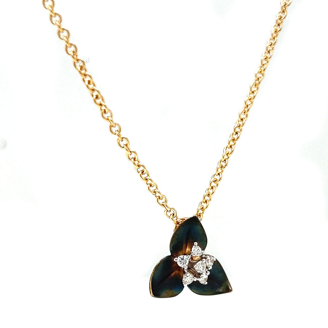 Natural Diamond Fancy Lotus Flower Pendant, in Yellow Gold