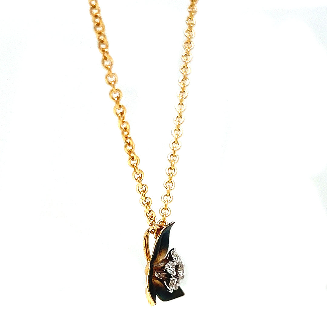 Natural Diamond Fancy Lotus Flower Pendant, in Yellow Gold