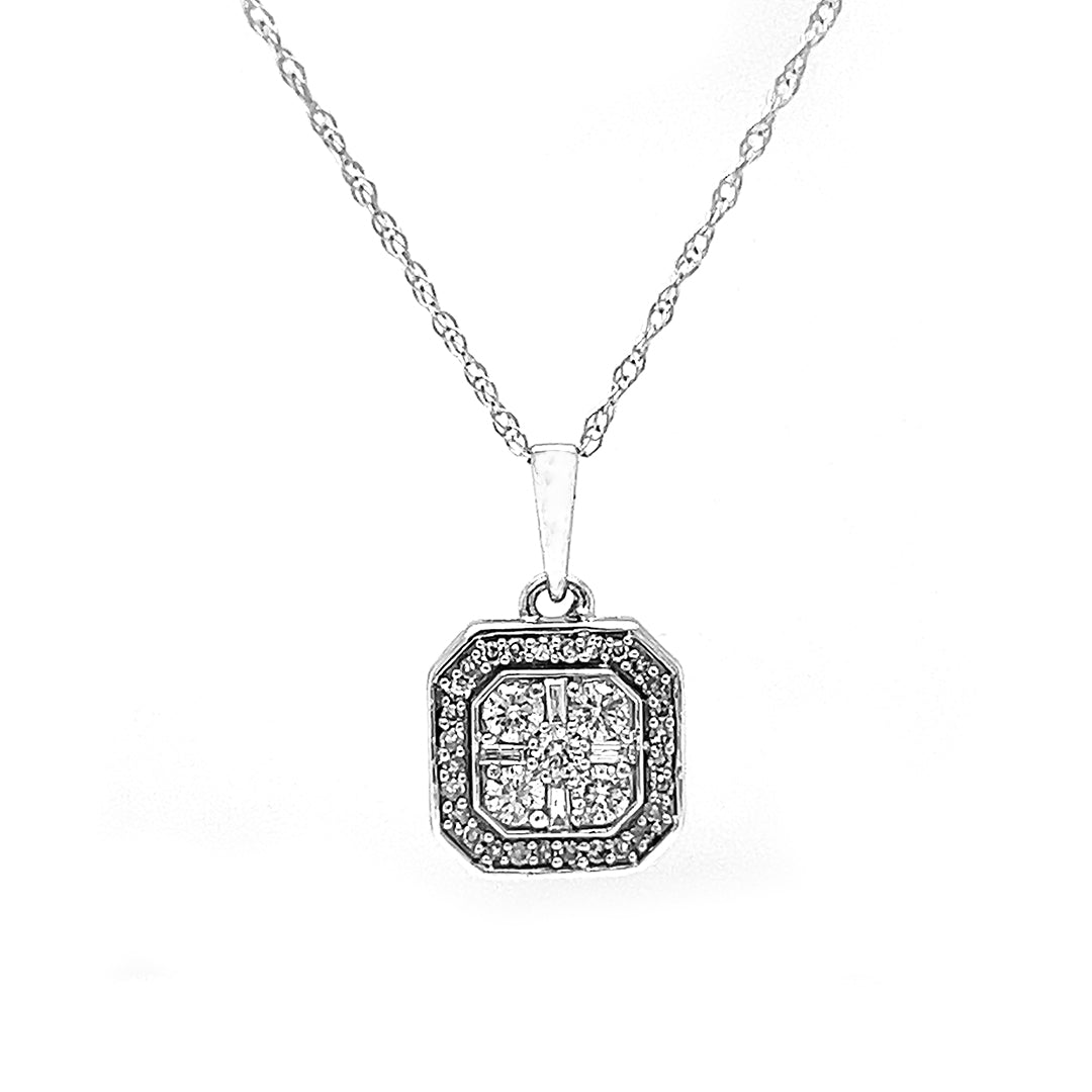 Natural Diamond Cocktail Illusion Pendant, in White Gold