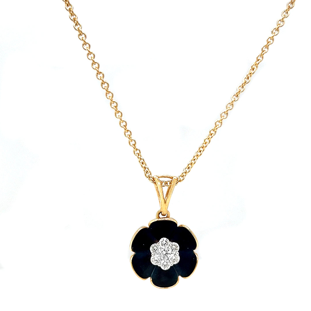 Natural Diamond Flower Fancy Pendant Necklace, in Yellow Gold