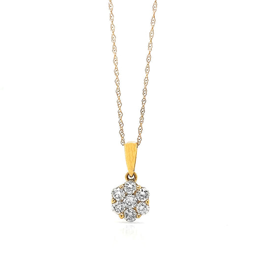 Natural Diamond Cluster Illusion Pendant, in Yellow Gold