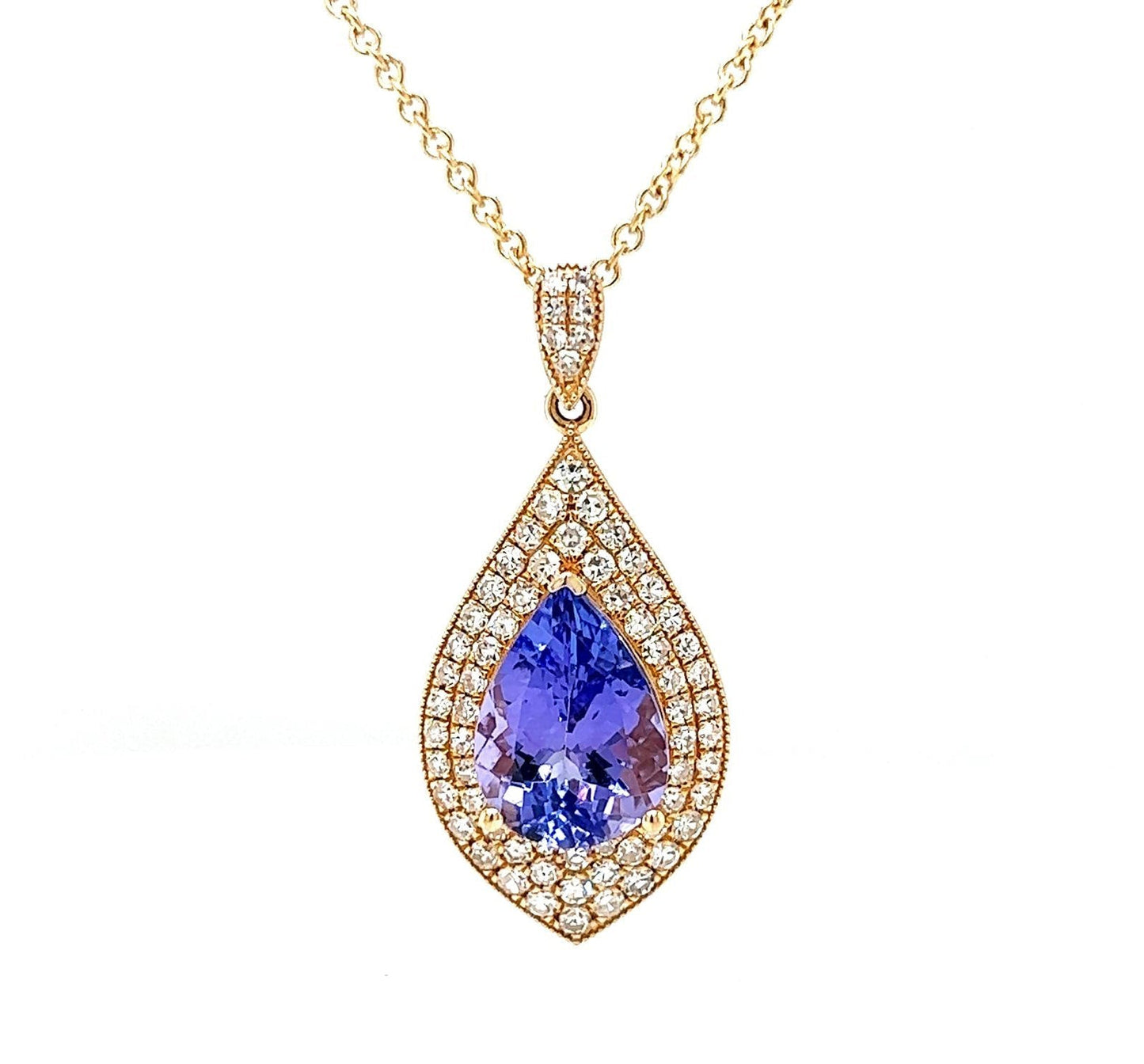 Natural Tanzanite Diamond Halo Cocktail Pendant, in Yellow Gold