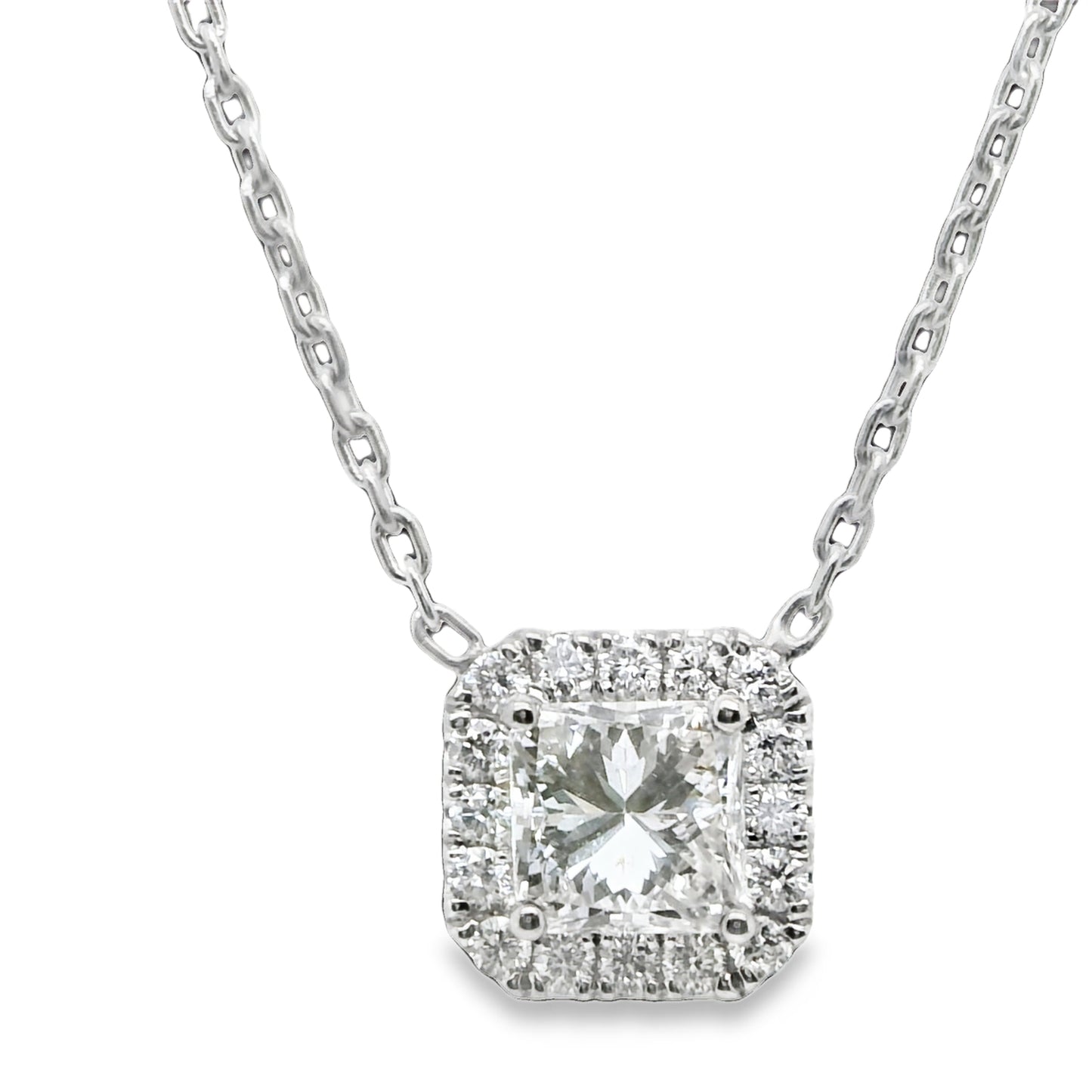 1.27 ct.t.w. Natural Diamond Halo Pendant Necklace, in White Gold & Platinum
