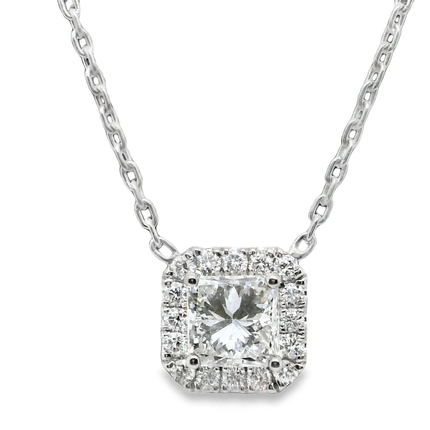 1.27 ct.t.w. Natural Diamond Halo Pendant Necklace, in White Gold & Platinum