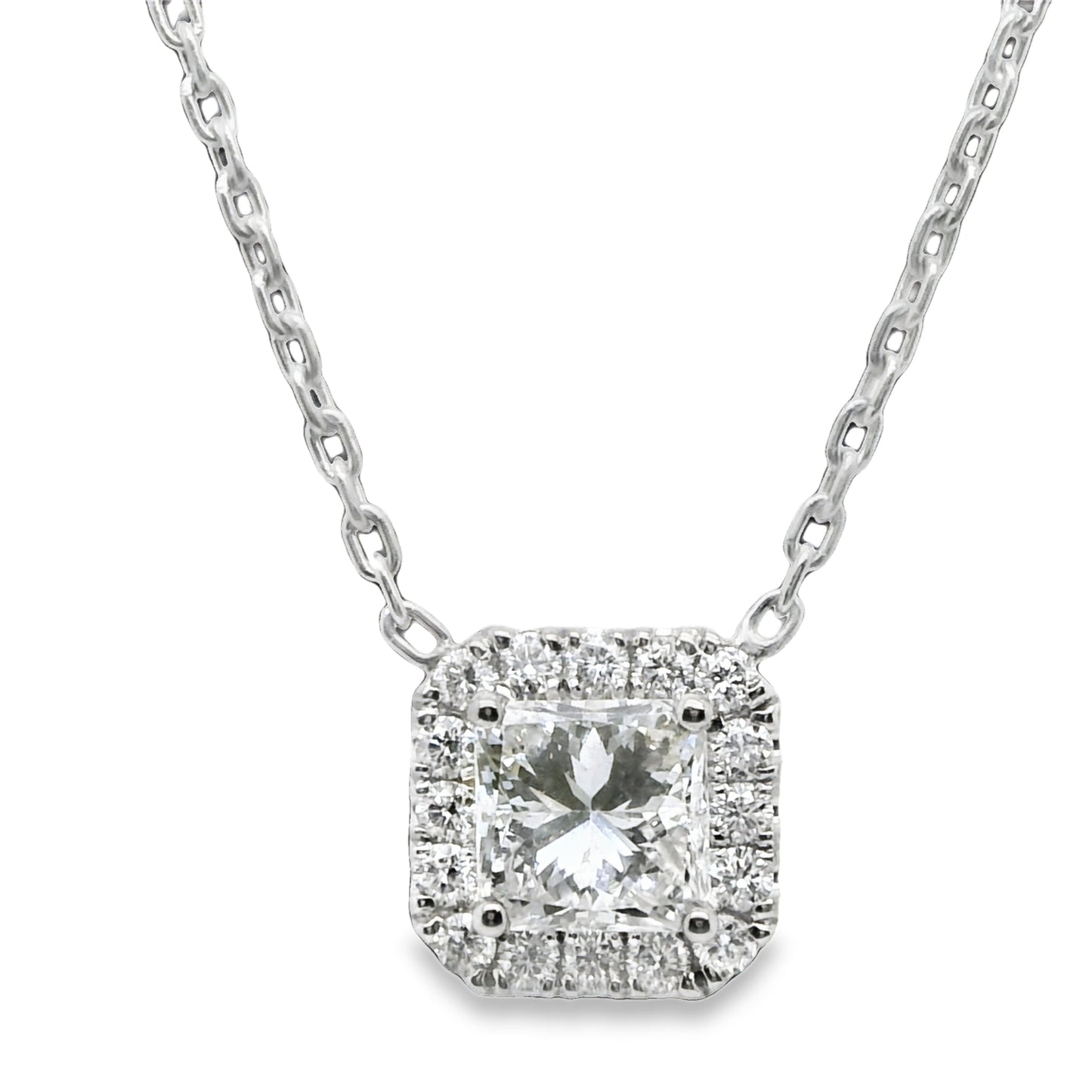 1.27 ct.t.w. Natural Diamond Halo Pendant Necklace, in White Gold & Platinum