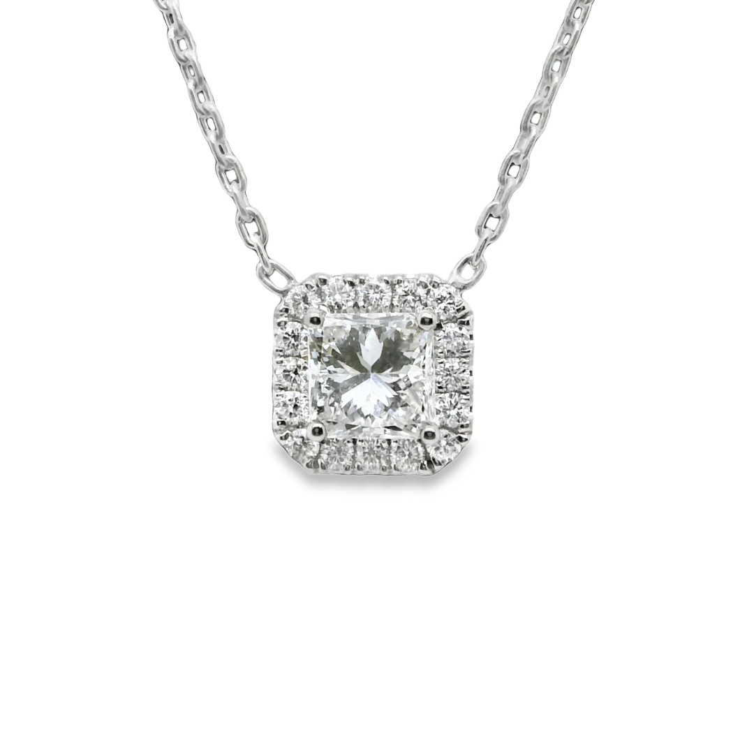 1.27 ct.t.w. Natural Diamond Halo Pendant Necklace, in White Gold & Platinum