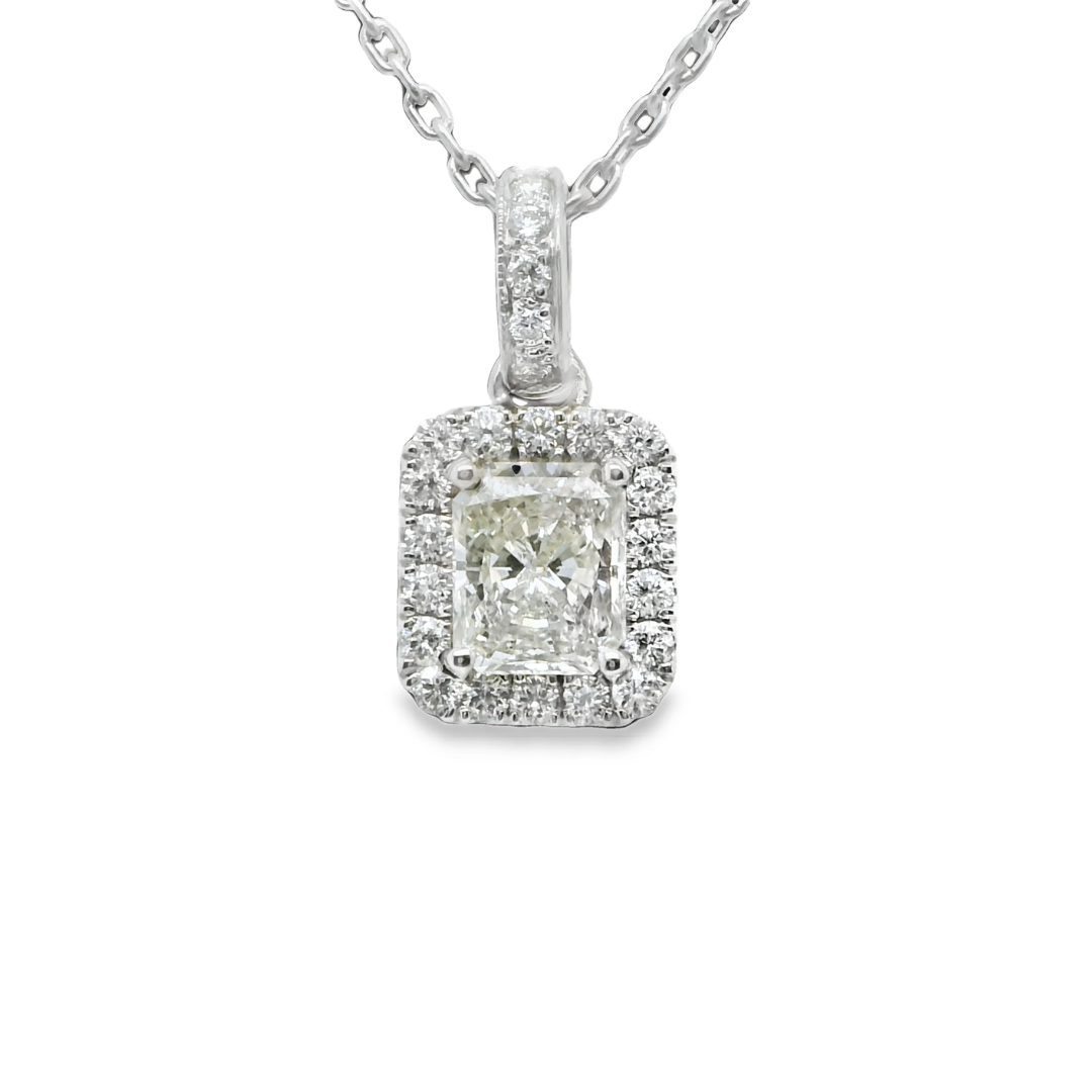 1.40 ct.t.w. Natural Diamond Halo Pendant Necklace, in White Gold & Platinum