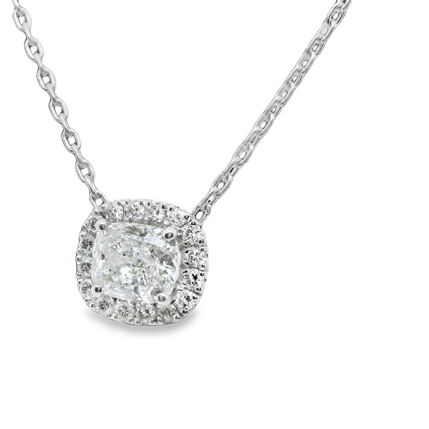 1.46 ct.t.w Natural Diamond Halo Pendant Necklace, in White Gold & Platinum