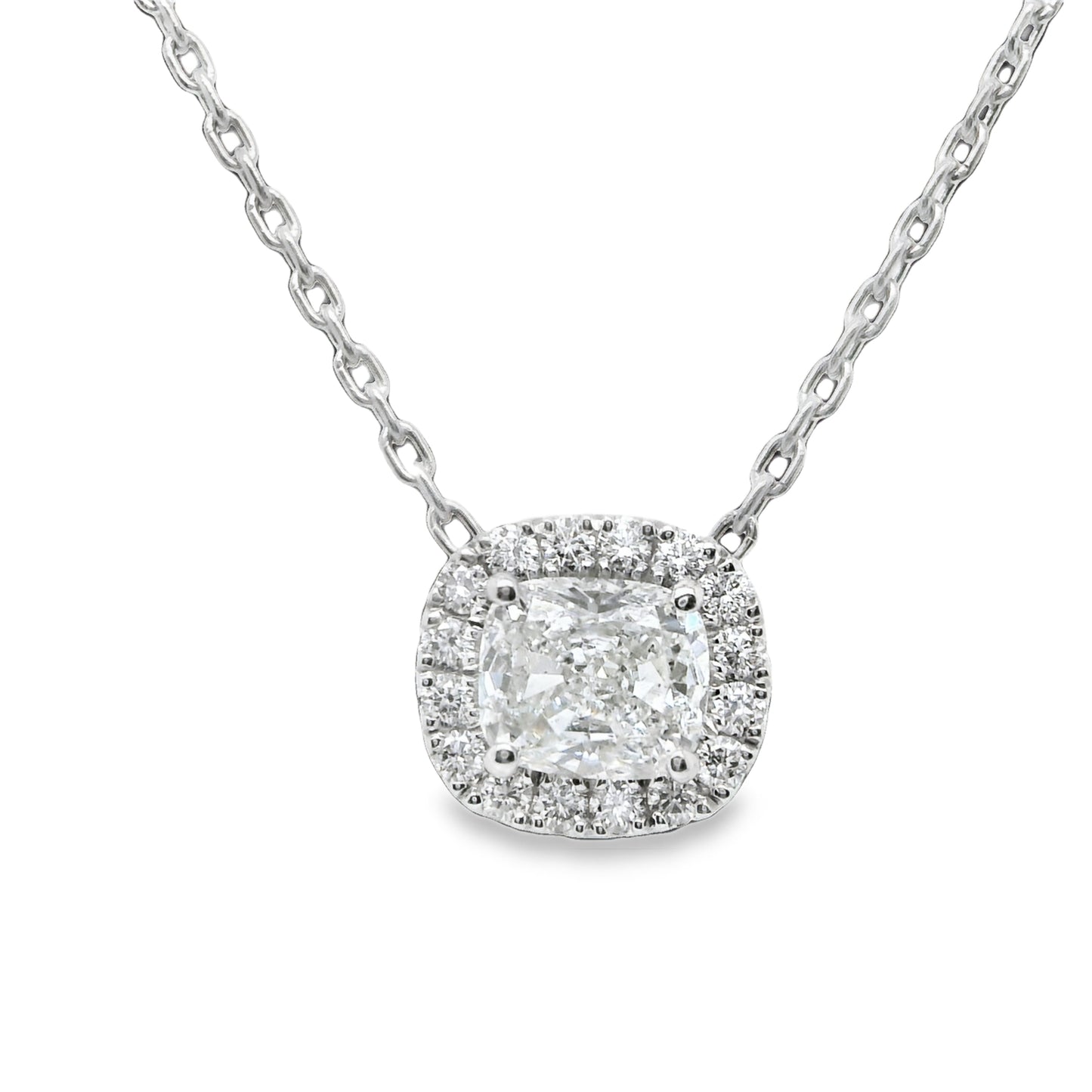 1.46 ct.t.w Natural Diamond Halo Pendant Necklace, in White Gold & Platinum