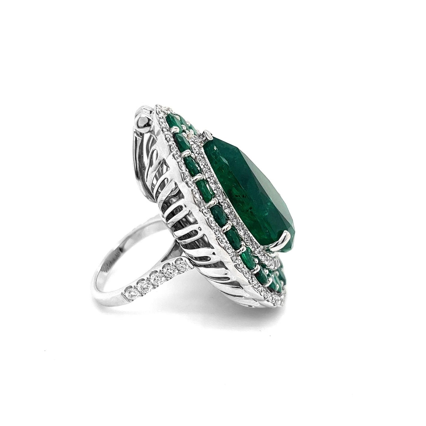 Natural Green Emerald with Diamond Halo Convertible to Pendant Ring, in White Gold