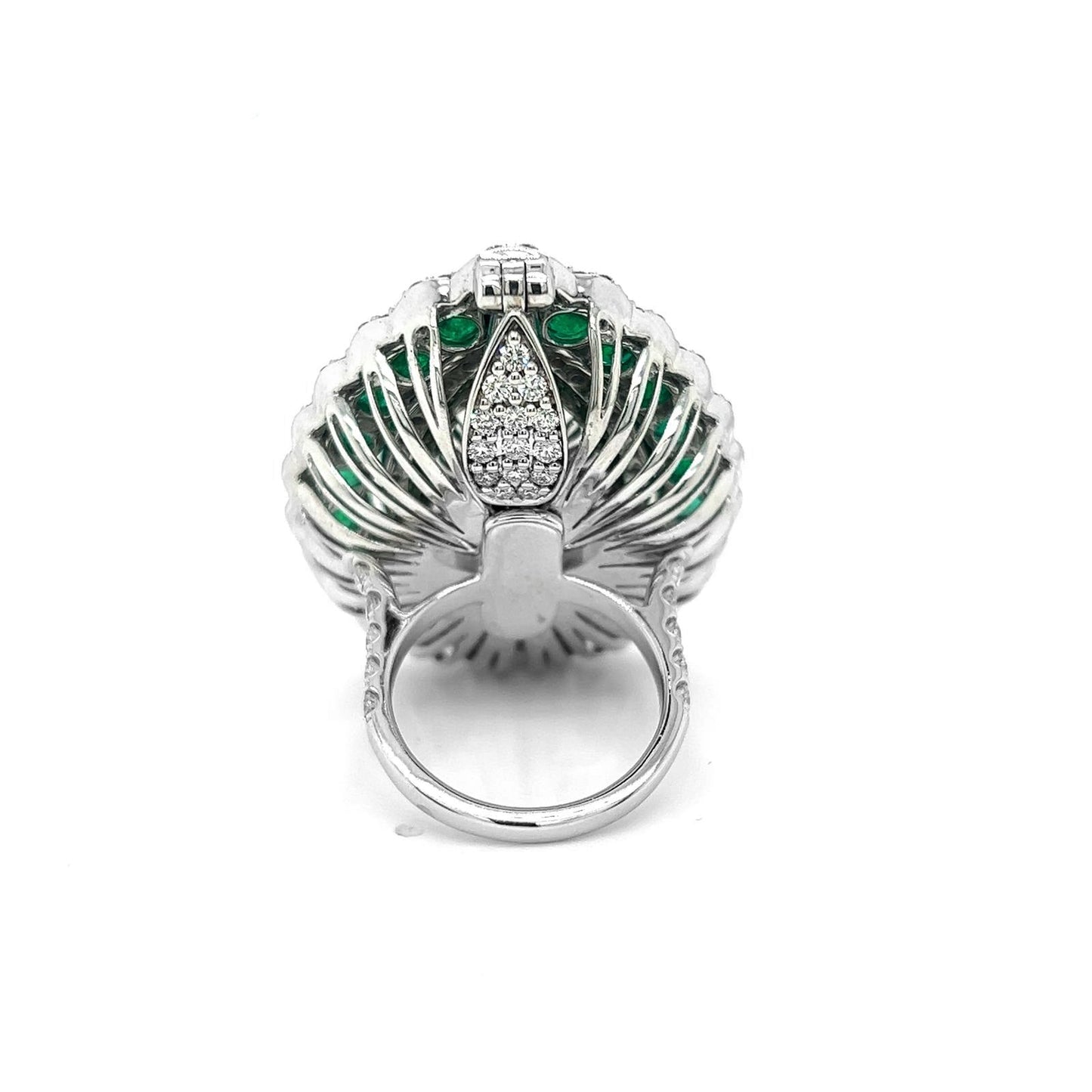 Natural Green Emerald with Diamond Halo Convertible to Pendant Ring, in White Gold