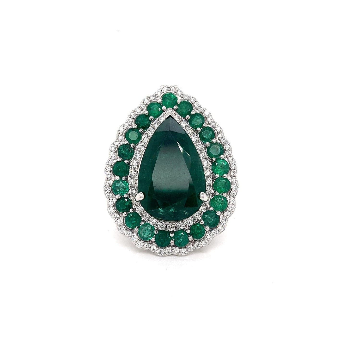 Natural Green Emerald with Diamond Halo Convertible to Pendant Ring, in White Gold