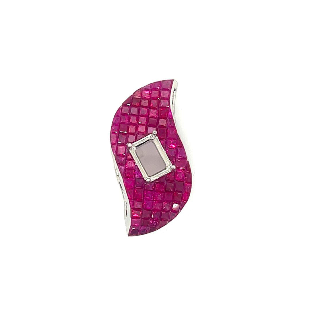 Semi-Mount Pendant with Natural Ruby Sapphire, in White Gold