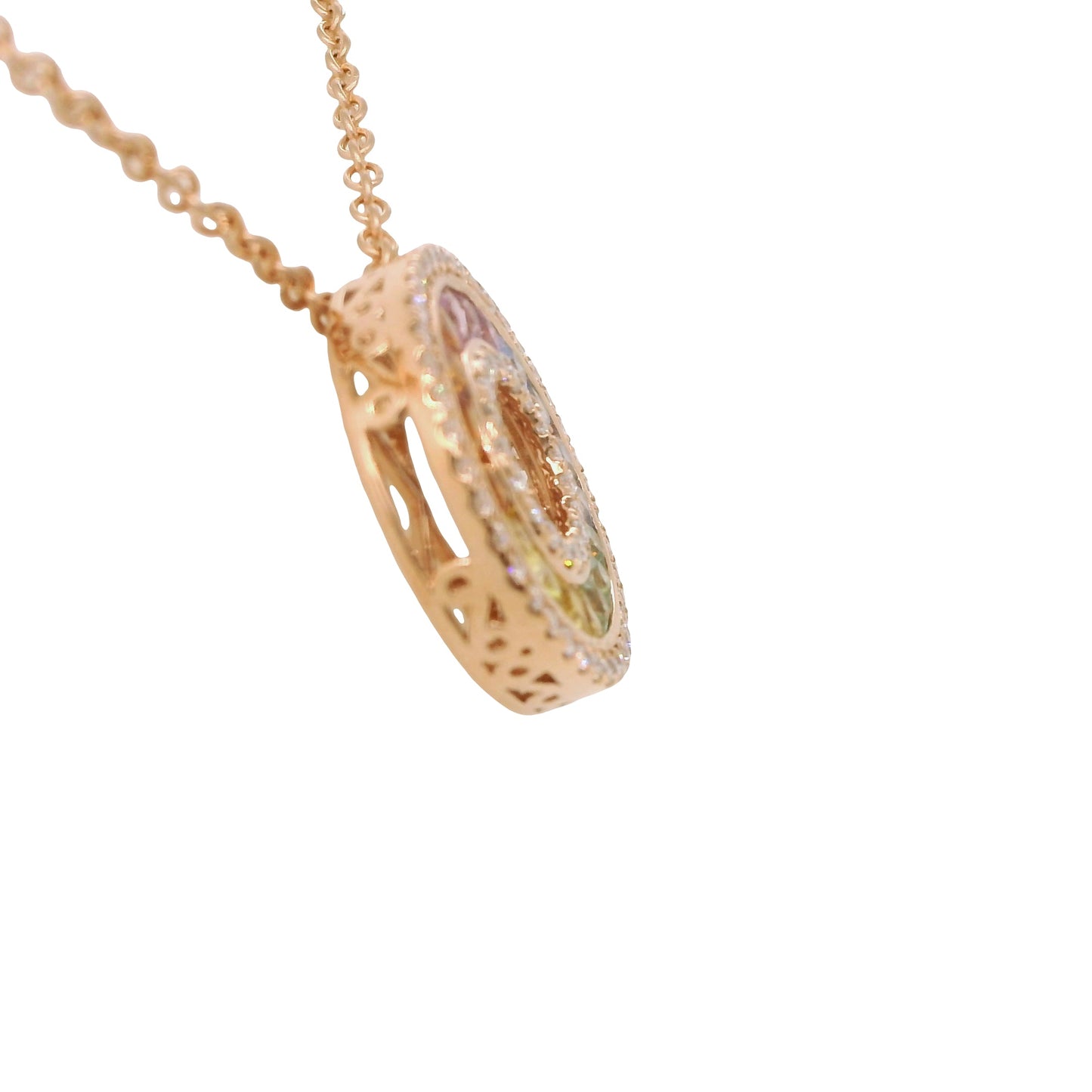 Natural Rainbow Sapphire and Diamond Round Cocktail Pendant, in Rose Gold