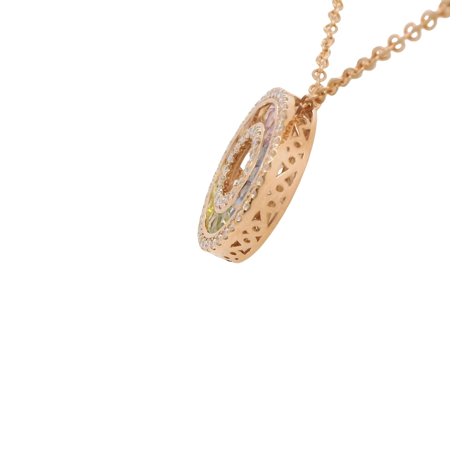 Natural Rainbow Sapphire and Diamond Round Cocktail Pendant, in Rose Gold