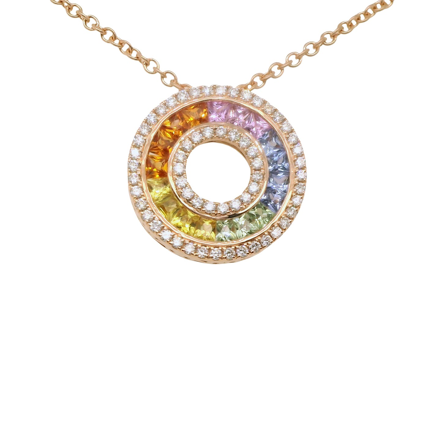 Natural Rainbow Sapphire and Diamond Round Cocktail Pendant, in Rose Gold