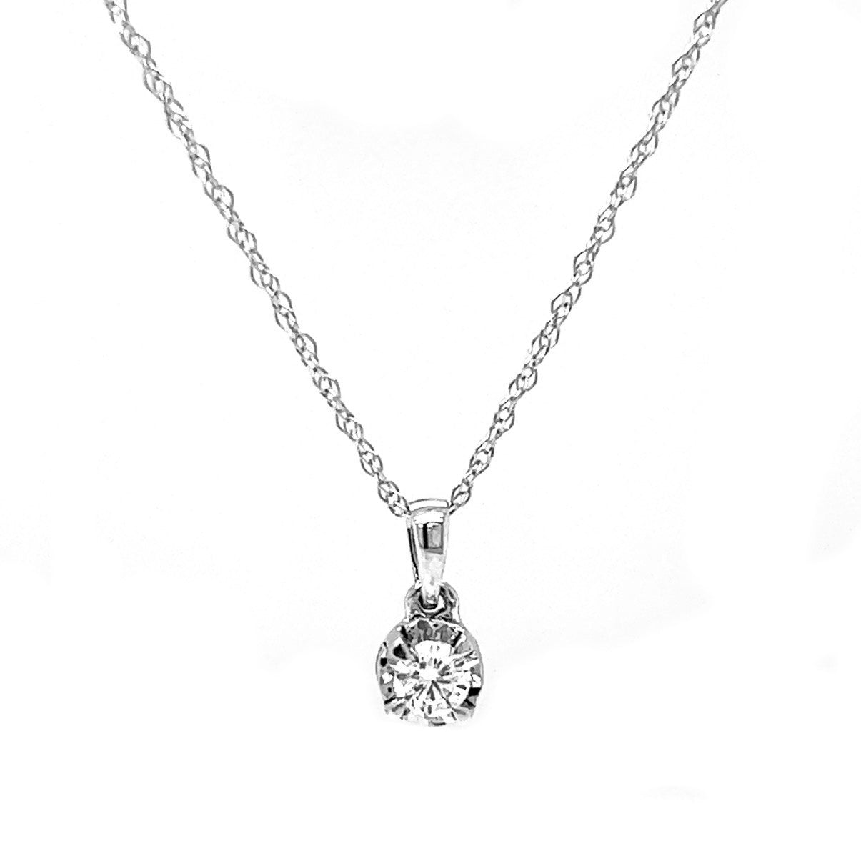 Natural Diamond Solitaire Pendant Necklace, in White Gold