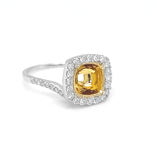 Semi-Mount with Natural Round Diamond Halo Ring, in White Gold