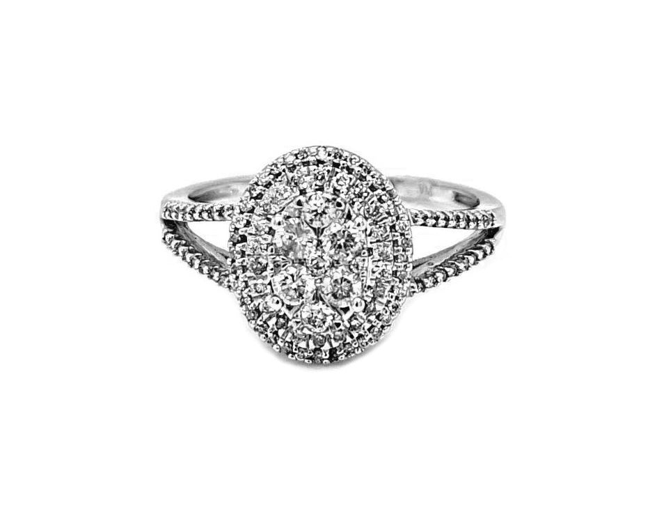 Natural Oval Shaped Diamond Illusion set Cocktail Bridal Ring, in White Gold
