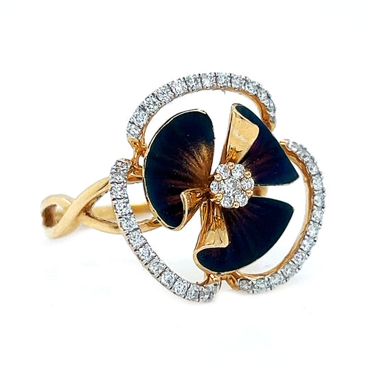 Natural Round Diamond Flower Petal Cocktail Ring, in Yellow Gold