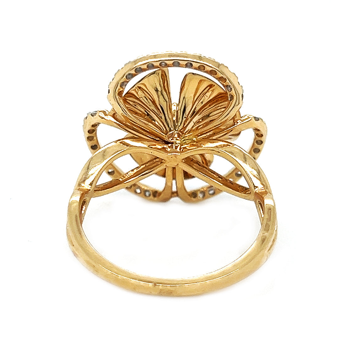 Natural Round Diamond Flower Petal Cocktail Ring, in Yellow Gold