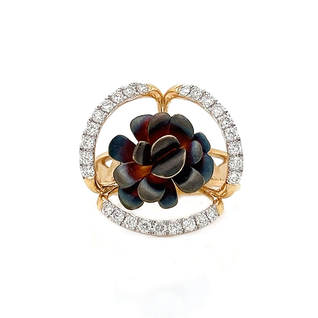 Natural Diamond Floral Cocktail Bridal Ring, in Yellow Gold