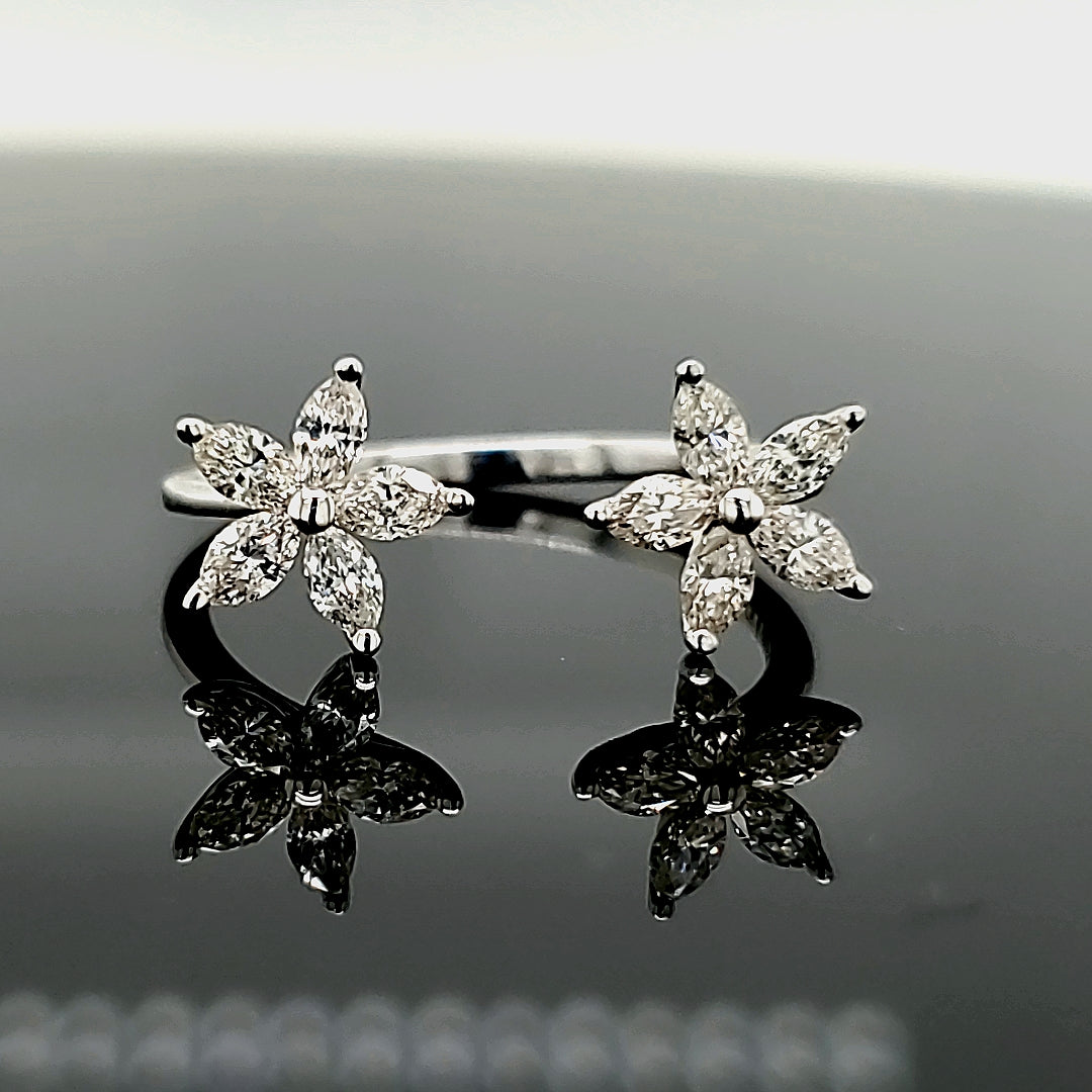 Natural Diamond Floral Ring, in White Gold
