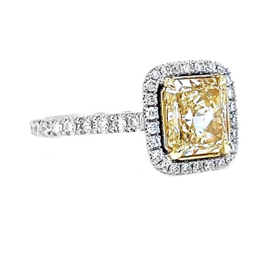 Natural Radiant Cut Fancy Yellow Diamond GIA Certified Halo Ring, in White Gold Ring
