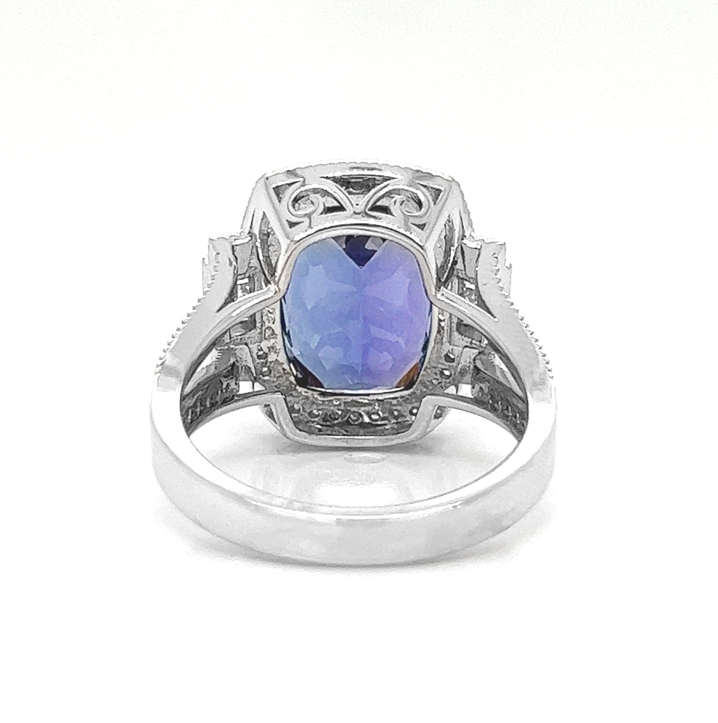Natural Tanzanite and Natural Mined Diamond Cluster Art Deco White Gold Cocktail Ring