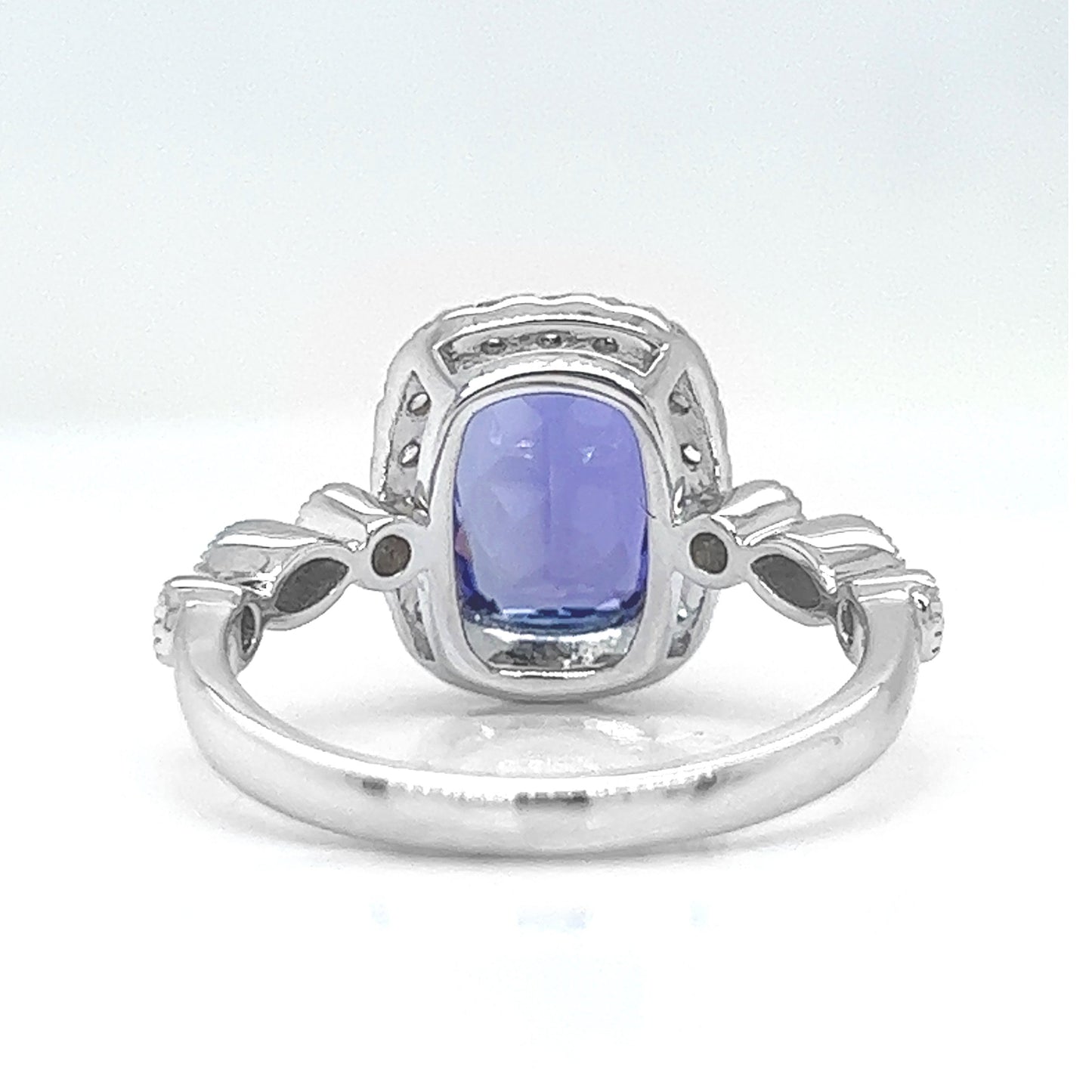 Natural Tanzanite and Diamond Halo Art Deco Cocktail Ring, in White Gold