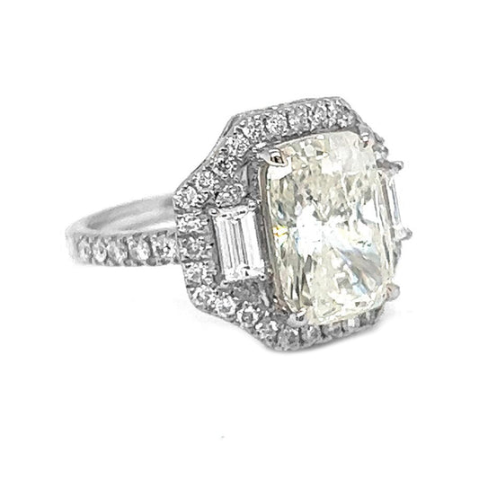 Natural Cushion Cut Diamond Halo 3 Stone Ring, in White Gold