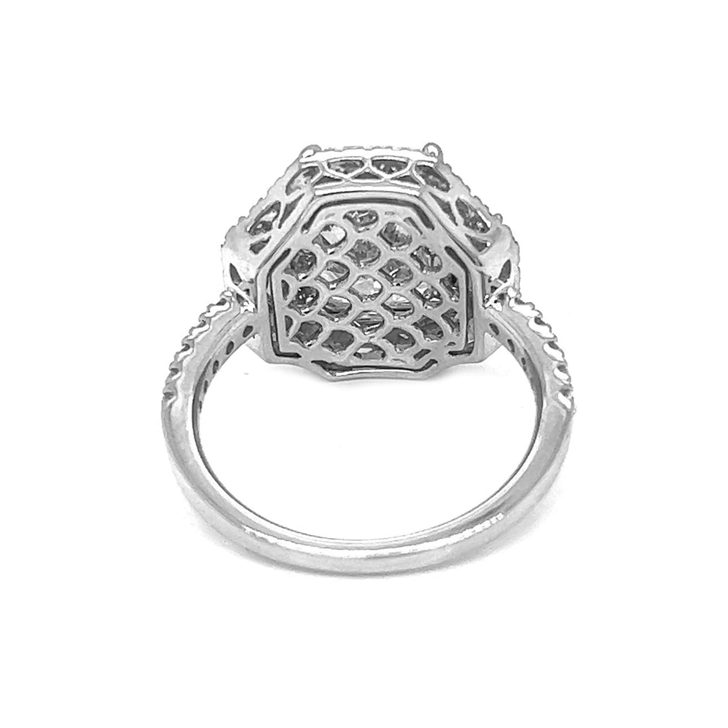 Natural Cushion Cut Diamond Halo 3 Stone Ring, in White Gold
