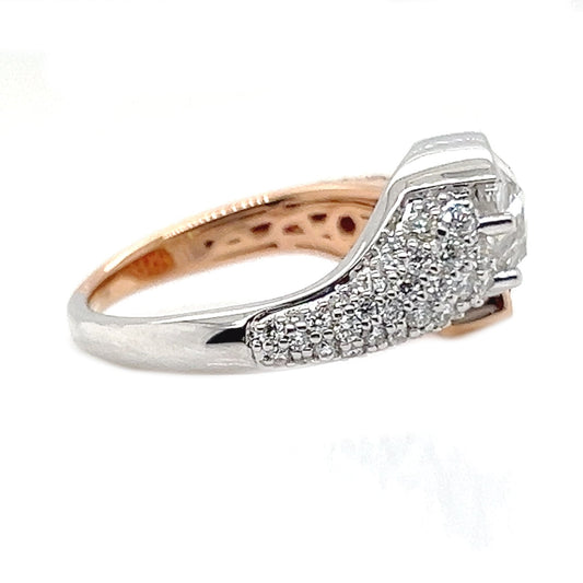 Natural Ruby Pear-Shaped Burmese and Rose Cut Diamond Bypass Ring, in Two-Tone Gold